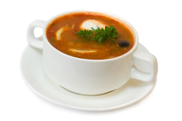 Seljanka soppa isolerade - ryska och ukrainska rätter — Stockfoto