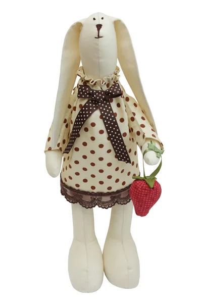 草莓-孤立在白色的兔子玩具兔子 — 图库照片