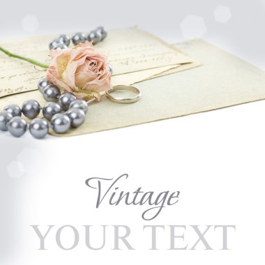 Vintage background with pearls and rose - glamour love the earl clipart