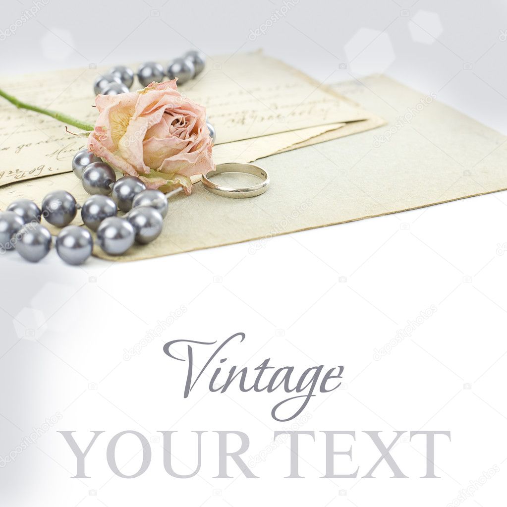Vintage background with pearls and rose - glamour love the earl