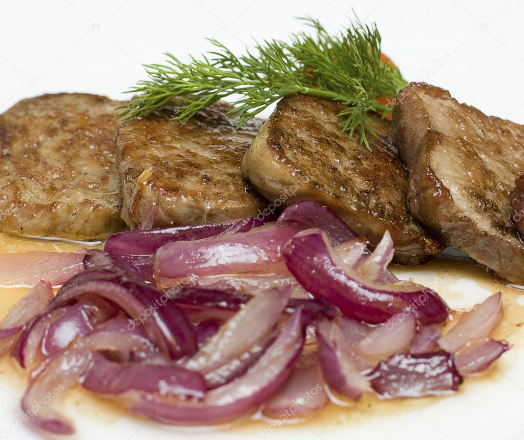 Gourmet restaurant food - veal with red onion