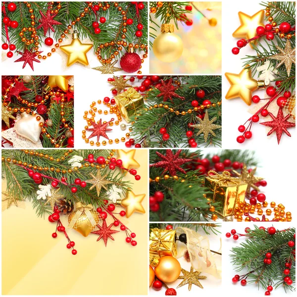 Fond de Noël - ensemble de décoration rouge, étoile d'or, Noël — Photo