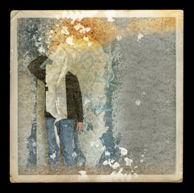 Faded picture of ghostly figure in abandoned house clipart
