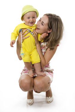 Mother and Son isolated on white. clipart