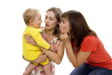 Mother and the aunt have fun together with the child clipart