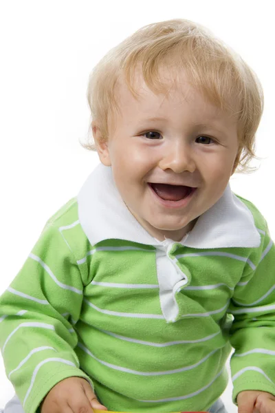 Πορτρέτο του χαρούμενος μωρό που απομονώνονται σε λευκό. — Φωτογραφία Αρχείου