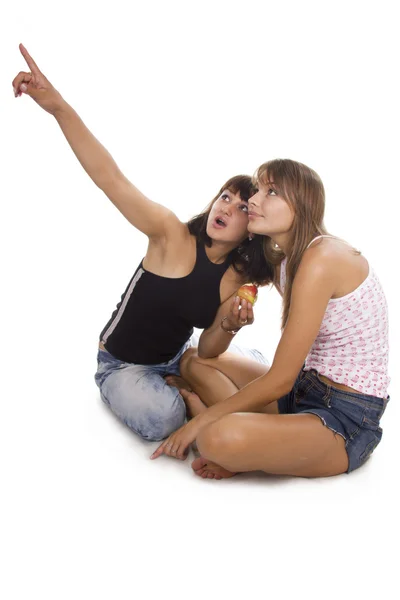 Two young friend girl happiness — Stock Photo, Image