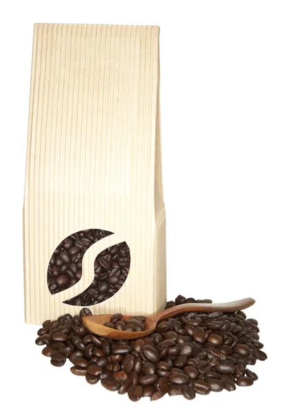 Papiertüte mit Kaffeebohnen — Stockfoto