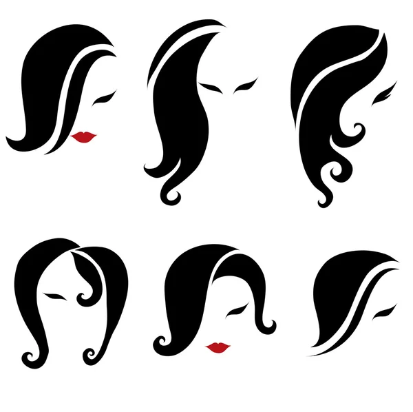 Big set of black hair styling for woman — Stock Vector