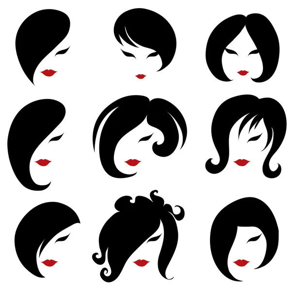 Big set of black hair styling for woman — Stock Vector