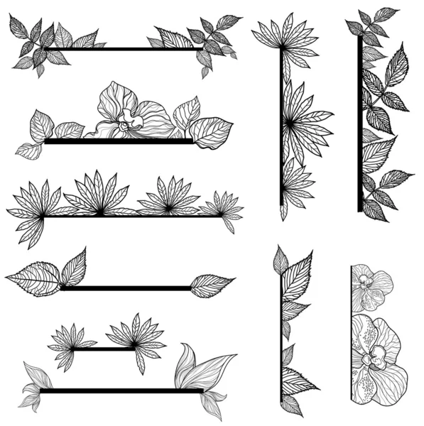 Vector set of vintage design elements with leafs — Stock Vector