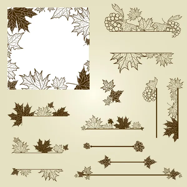 Vector set of vintage design elements with leafs — Stock Vector