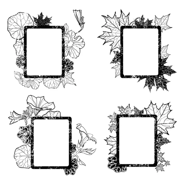 集 grunge 秋天的枫叶帧 — 图库矢量图片