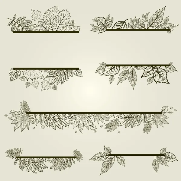 Conjunto vectorial de elementos de diseño vintage con hojas — Archivo Imágenes Vectoriales