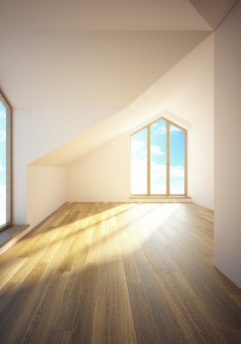 Empty mansard room with windows clipart