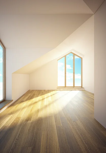Empty mansard room with windows — Stock Photo, Image