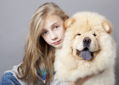 Girl and dog Chow chow clipart