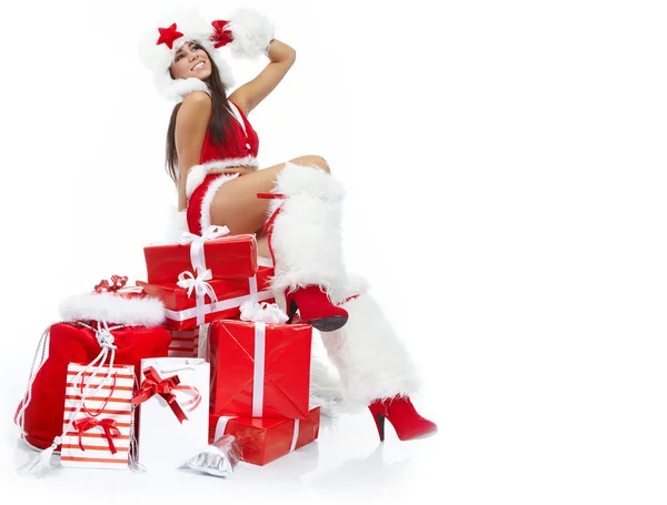 Ragazza di Natale con regali — Foto Stock