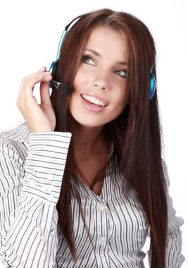 kulaklık telefon sırasında gülümsüyor ile müşteri temsilcisi