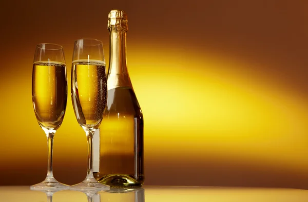 Champagne glasses on celebration table Royalty Free Stock Photos