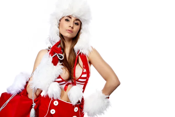 Ritratto di bella ragazza sexy che indossa come Babbo Natale isolato — Foto Stock
