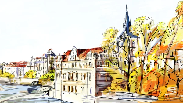 Illustration to the autumn old town — Stock Photo, Image