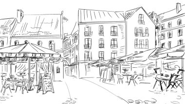 Illustration to the old town - sketch clipart