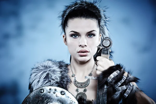 Warrior woman. Fantasy fashion idea. — Stock Photo, Image