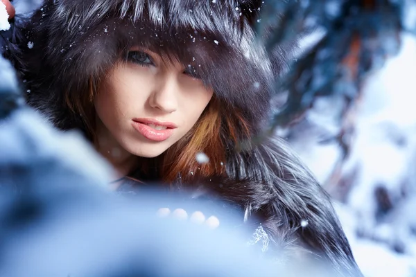 Winter wilde vrouw op sneeuw Rechtenvrije Stockfoto's