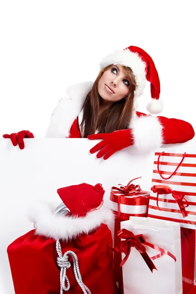 Young christmas woman isolated over white background — Stock Photo, Image