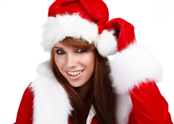 白い背景の上に孤立したクリスマスの若い女性 — ストック写真