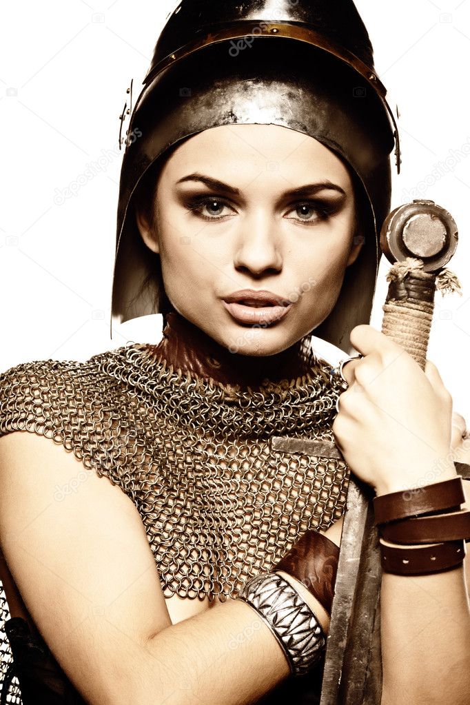 Portrait of a medieval female knight in armour — Stock Photo © zoomteam