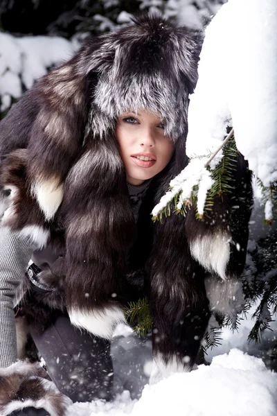 Femeia modei în blana de iarnă — Fotografie, imagine de stoc