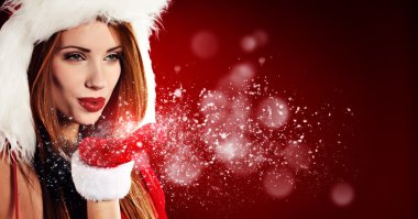 Portrait of beautiful sexy girl wearing santa claus clothes clipart