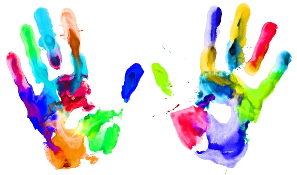Close up of colored hands print — Stock Photo, Image