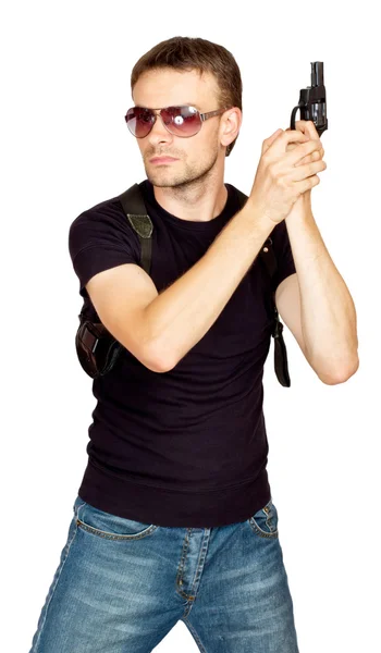 Mann mit Waffe im Holster — Stockfoto