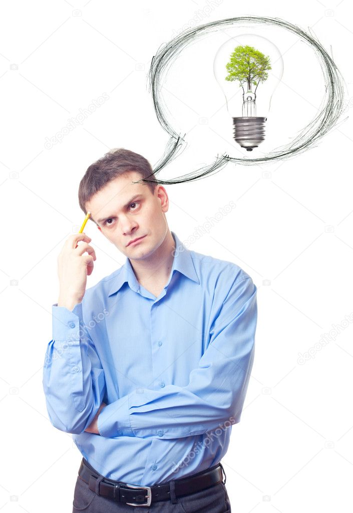 Young businessman lost in thoughts