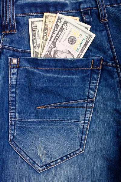 Dollar i blå jeans – stockfoto