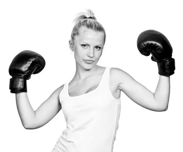 Vacker blond flicka i boxning handskar — Stockfoto