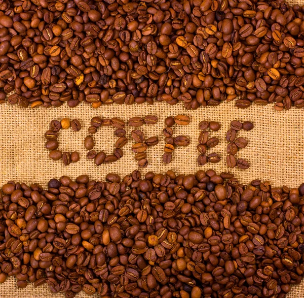 Η λέξη καφέ σε λινάτσα — Φωτογραφία Αρχείου