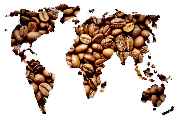 Coffee map made of coffee beans
