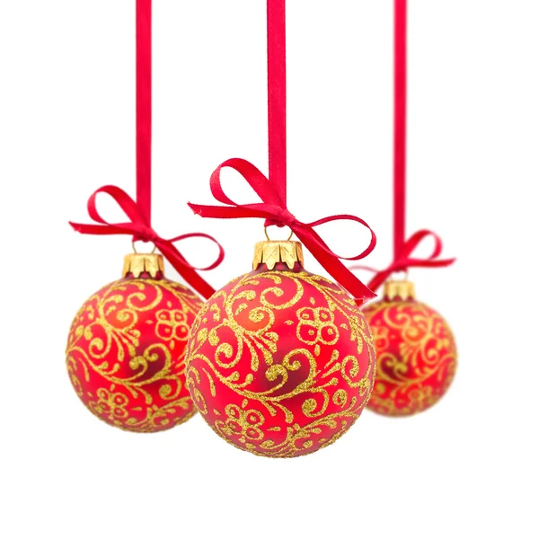 Tres bolas rojas de Navidad seguidas — Foto de Stock