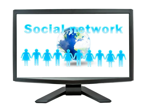 Koncepcja sieci społecznych na ekranie monitora — Zdjęcie stockowe