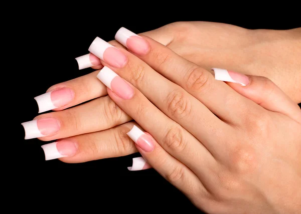 Belle mani con manicure francese — Foto Stock