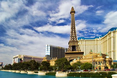 View on the replica of Eiffel Tower at Paris Hotel & Casino. Las clipart