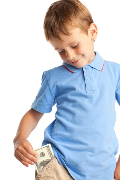 Ребёнок с долларами — стоковое фото