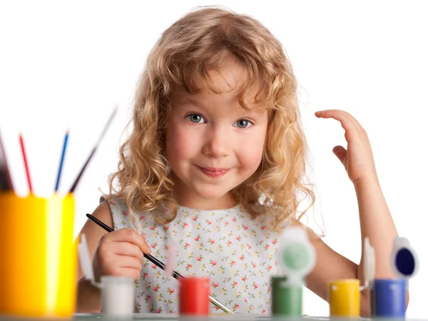 Girl, draws paint — Stock Photo, Image