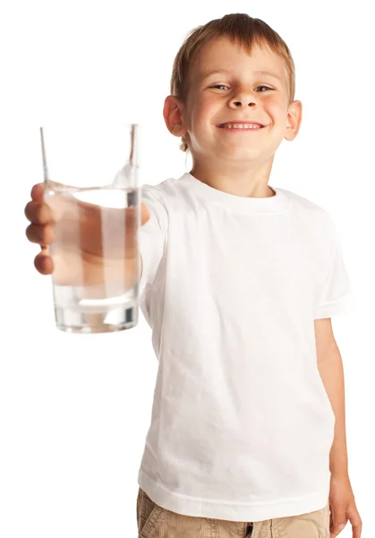 Jongen met een glas water — Stockfoto