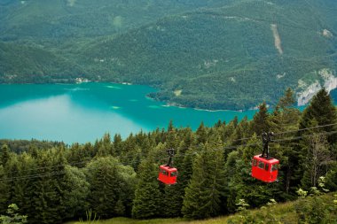 View from Zwolferhorn on Wolfgangsee with cabel car clipart