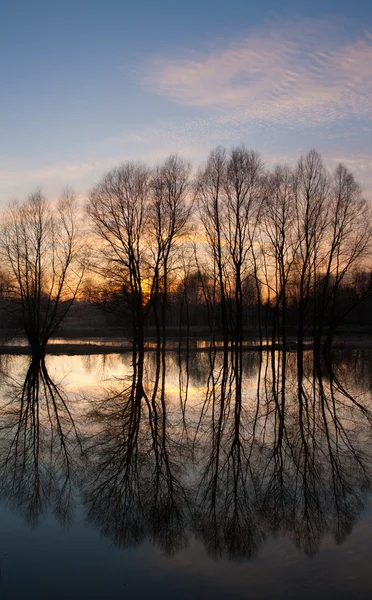 川の上に沈む夕日 — ストック写真